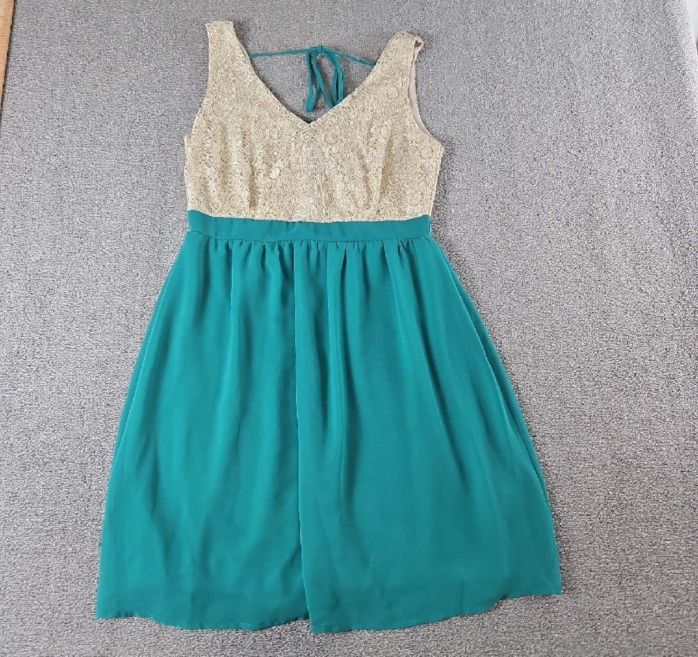 Pink Owl Sz Med Teal and Cream Kids Dress Special occasions picture day church